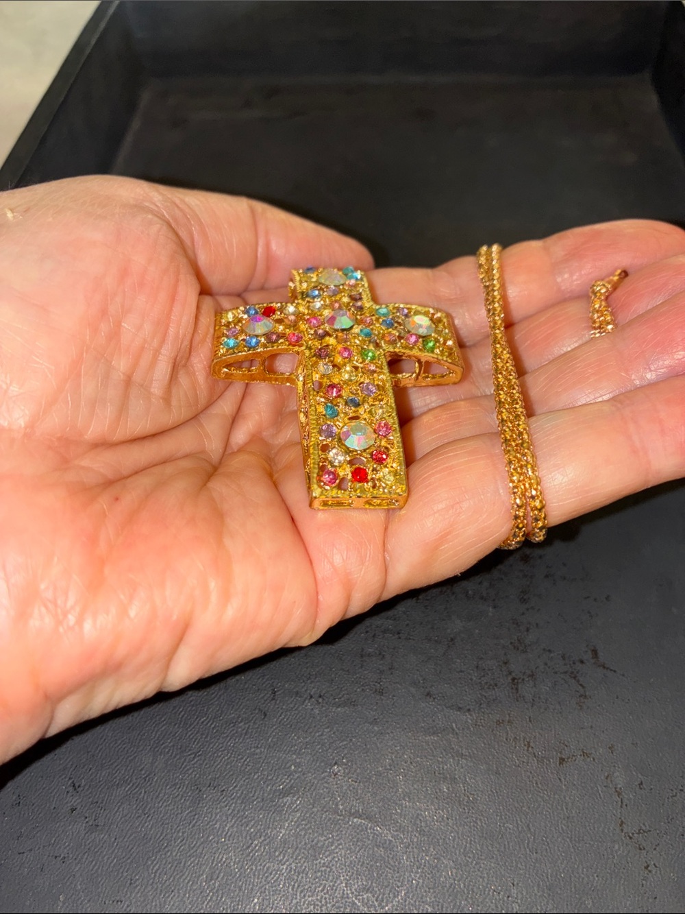 Gold Cross with Multicolor Rhinestones - Picture 4 of 9